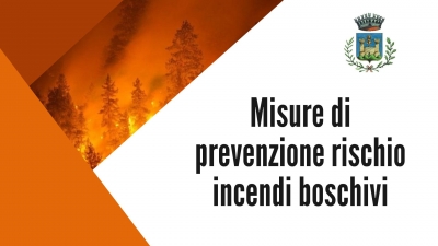 Triangolo rosso, triangolo arancione, foto incendio, scritta misure di prevenzione incendi boschivi