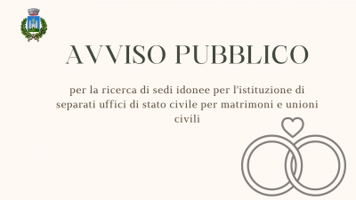 SFONDO COLOR CIPRIA - LOGO COMUNE DI GAVORRANO - SCRITTA Avviso pubblico - istituzione di separati uffici di stato civile per matrimoni e unioni civili - immagine stilizzata di anelli con un cuore
