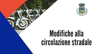 Logo comune - scritta modifiche circolazione stradale, triangolo rosso, triangolo blu, motociclette