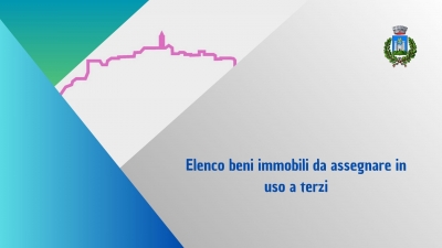 in basso a sinistra triangolo blu con sfumatura, in alto a sinistra triangolo verde con sfumatura, al centro skyline di gavorrano, in alto a destra stemma comune di gavorrano, al centro dicitura elenco immobili comunali disponibili a terzi