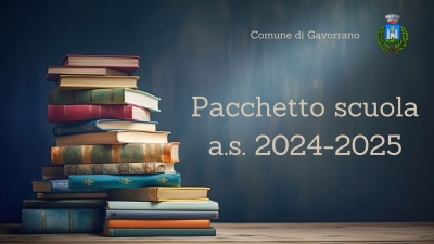 logo comune, pila di libri, scritta "pacchetto scuola 2024-2025"
