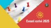 calendario con puntine colorate su alcune date, scritta eventi estivi 2025, sole, logo comune di gavorrano