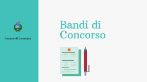 rettangolo celeste a sinistra con stemma del comune di gavorrano, rettangolo bianco a destra con scritta Bandi di Concorso