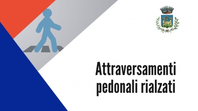 omino che attraversa le strisce, scritta attraversamenti pedonali rialzati, logo comune di Gavorrano
