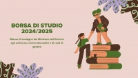 sfondo rosa salmone, libri, ragazza che sale sui libri, signora che tende la mano alla ragazza, scritta Misure di sostegno del Ministero dell’Interno agli orfani per crimini domestici e di reati di genere