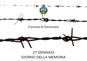 sfondo bianco con filo spinato, loco comune di gavorrano, scritta 27 gennaio giorno della memoria