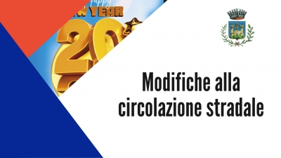 Logo comune - scritta modifiche circolazione stradale, triangolo rosso, triangolo blu, insieme di cartelli stradali 
