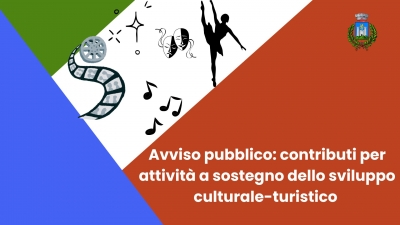 titolo iniziativa, disegni stilizzati di musica, ballo, cinema, feste