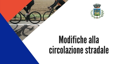 Logo comune - scritta modifiche circolazione stradale, triangolo rosso, triangolo blu, bici da strada