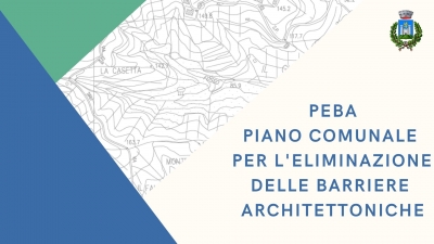 logo comune di gavorrano, cartografia sullo sfondo, scritta PEBA Piano Comunale  per l'Eliminazione  delle Barriere  Architettoniche