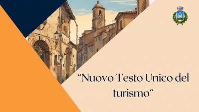 immagine ai di un paese, logo comune di gavorrano, scritta "Il nuovo Testo Unico del Turismo"