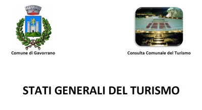 Logo del comune sulla sinistra, immagine del teatro delle rocce sulla destra, dicitura "stati generali del turismo" al centro