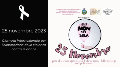 metà sinistra nera, con fiocco bianco, 25 novembre 2023, Giornata internazionale per l’eliminazione della violenza contro le donne, sulla destra locandina evento scuola + pari opportunità